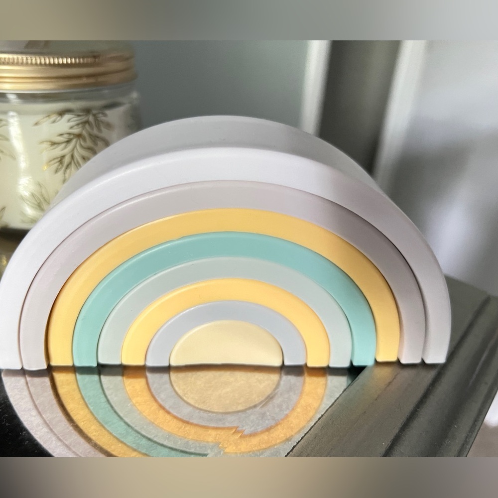 8 layer silicone stacking rainbow toy muted stacking sensory play EUC